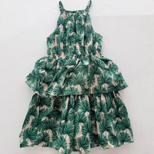 Janie & Jack Girls Pink Palm Green Halter Dress Size 8 Summer Party Casual